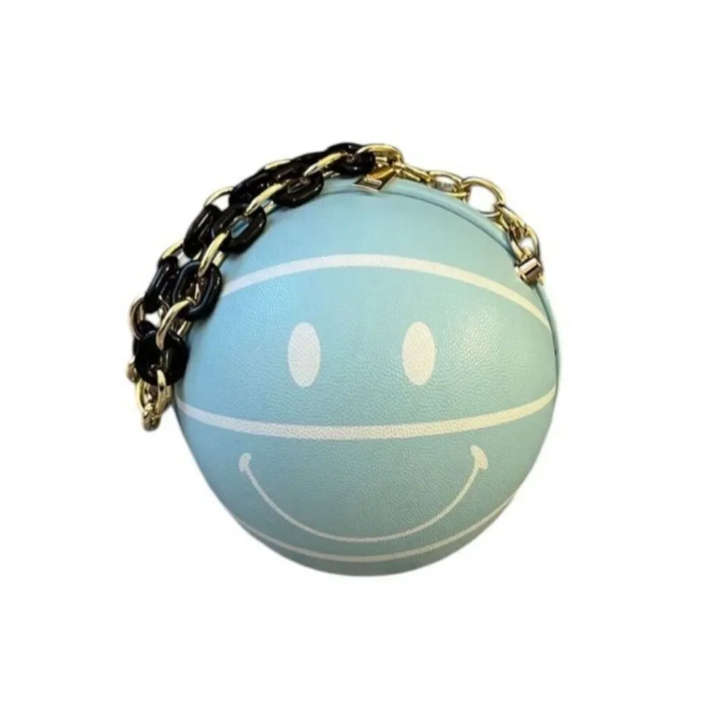 Light Blue Basketball Shaped Hand Bag Chains Shoulder Crossbody Novelty Bag New
